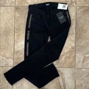 Black studded super skinny crop jeans with silver studs. NWT